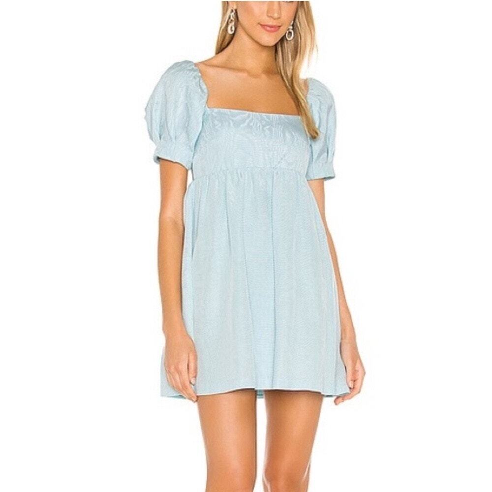 Alice + Olivia baby blue mini puff sleeve baby doll dress sz 6